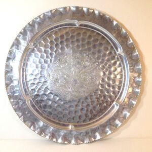 Vintage Royal 16" Hand Wrought Aluminum Tray Floral Design